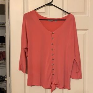 🧡💛Coral 3/4 sleeve button/tie up top in L🧡💛